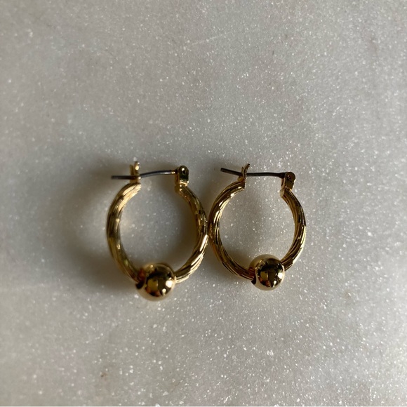 Gold Slider Ball Hoop Earrings - Picture 2 of 4